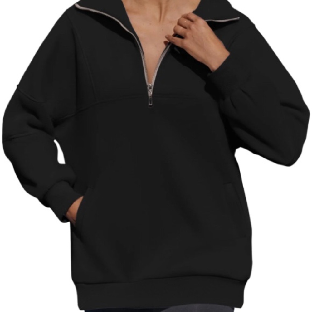 Black Half-Zip Pullover Sweatshirt